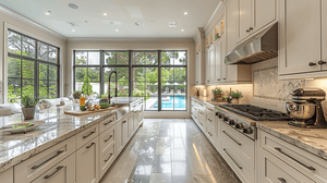 White Kitchen with Big Glass Windows Zoom Background