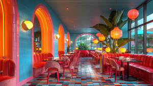 Bright Pink Restaurant Interior Zoom Background