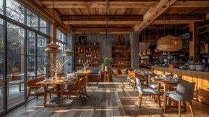 Restaurant with Wood Aesthetic Zoom Background