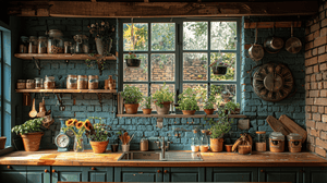 Blue Homey Kitchen Zoom Background