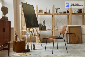 Art Studio Modern Wood Interior with Easel Zoom Background