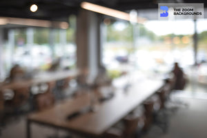 Blurred Interior Of Modern Glass Office Workplace Zoom Background