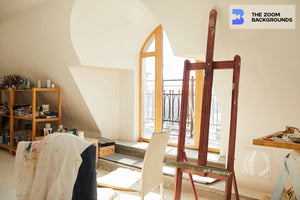 Sunlit Attic Art Studio with Painting Easel Zoom Background