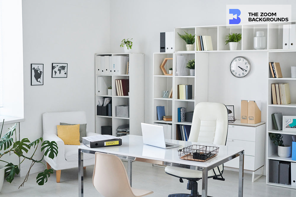 Business Office With Desk & Armchair Zoom Background