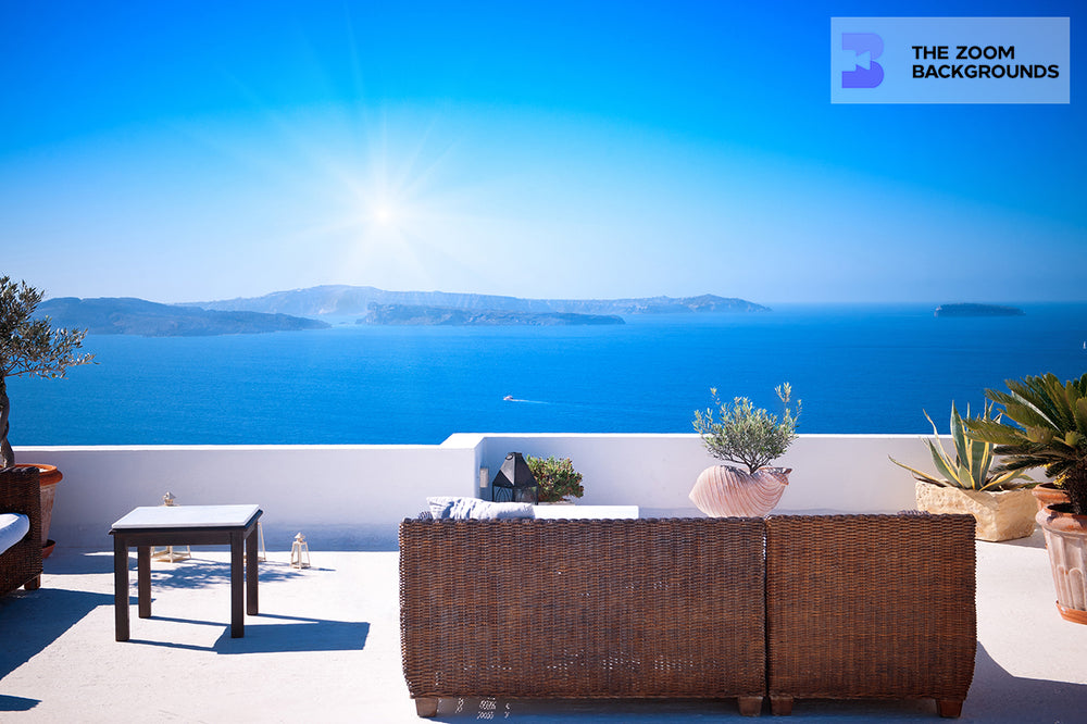 Beautiful Santorini Aegean Seascape Zoom Background