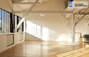 Art Studio Loft with Open Space, Beams and Wooden Floor Zoom Background