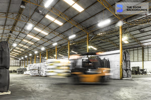 Blurred Forklift Driver In Factory Zoom Background