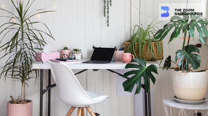 Potting House Laptop and White Chair In Home Office Zoom Background