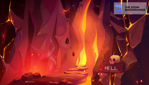 Cartoon Illustration Infernal Hot Cave With Lava and Raging Flames - Work in Hell Zoom Background