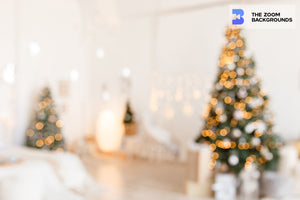 Blurred Beautifully Decorated Christmas Room With Brilliant Lights Zoom Background