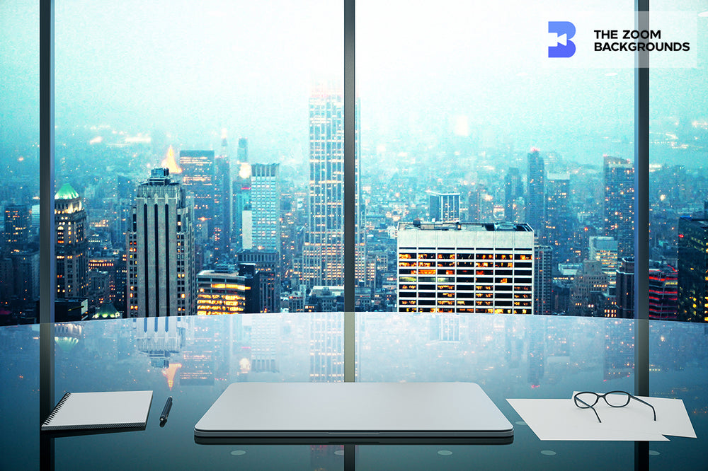 Modern Office With Megapolis City Night View Zoom Background