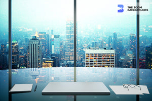 Modern Office With Megapolis City Night View Zoom Background