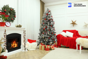 Beautiful Fireplace and Christmas Tree In Living Room Zoom Background