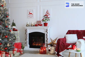 Christmas-Decorated Fireplace Living Room Interior Zoom Background