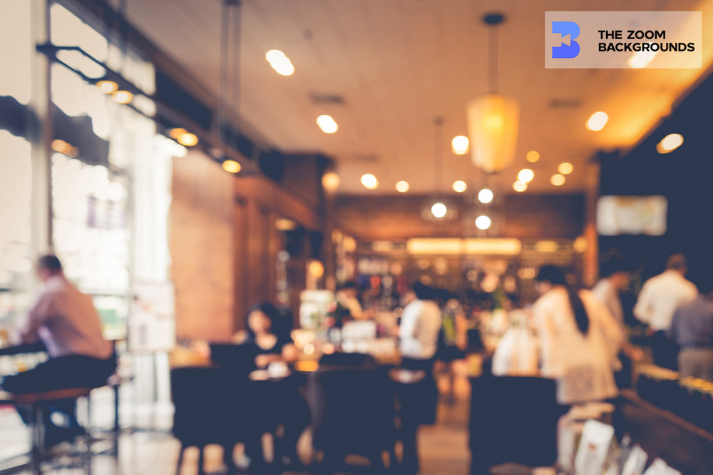 Coffee Shop Or Restaurant With Bokeh Light Zoom Background