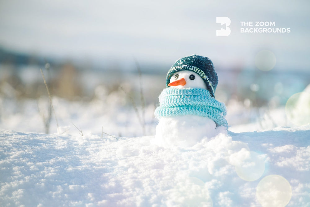 Cute Baby Winter Snowman in Scarf & Hat Zoom Background