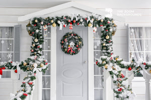 White Christmas Front Door With Wreath in Snow