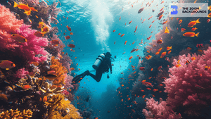 Coral Reef with Scuba Diver Zoom Background