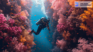 Scuba Diver and Coral Reef Zoom Background