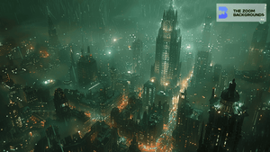 Rainy Green Gotham City Zoom Background