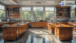 Science Laboratory with Wooden Lavatory Zoom Background