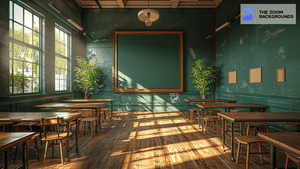 Science Classroom with Wooden Floor Zoom Background