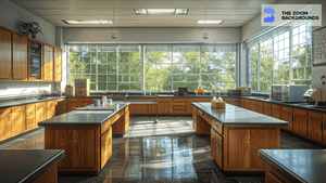 Science Laboratory with Glass Window Zoom Background