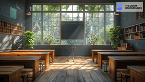 Science Classroom with Glass Window Zoom Background