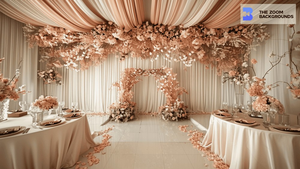 Soft Peach Floral Wedding Zoom Background